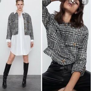 Zara Tweed Bomber Jacket Blazer Sz Small